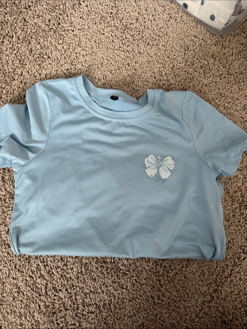 SHEIN Baby Blue Short Sleeve Tee with White Bow Graphic